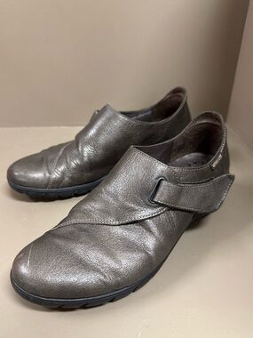 MEPHISTO Womens Air Jet Walking Loafers Metallic Pewter Grey Hook & Loop Strap